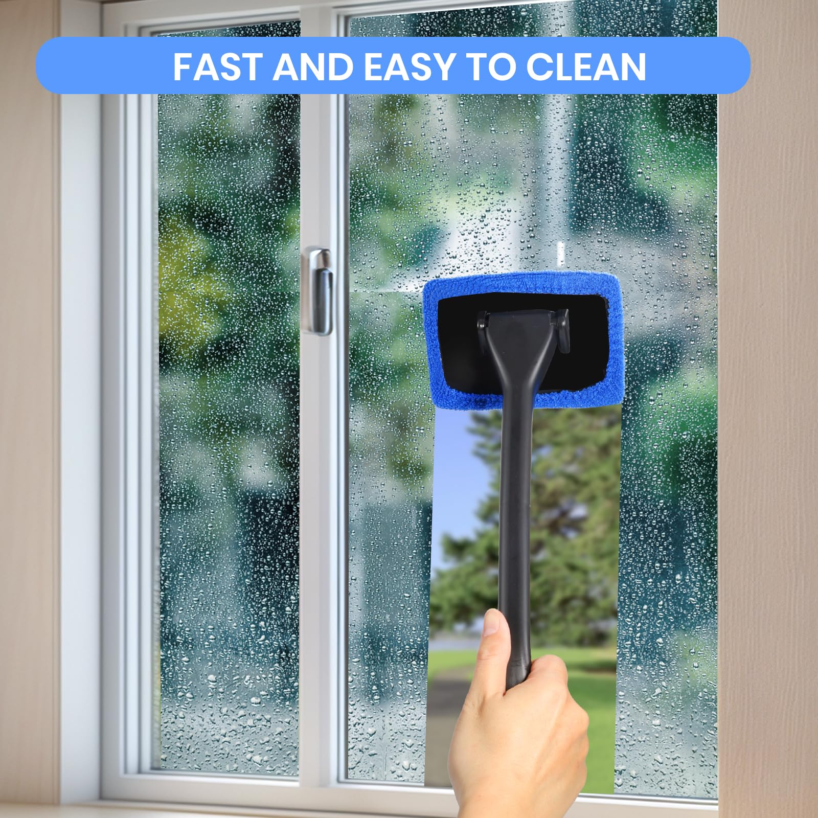 Ceuissp 6PCS Windshield Cleaning Tool Car Window Cleaner with 5 Reusable and Washable Microfiber Pads and Extendable Handle Auto Inside Glass Wiper Kit Green (Blue)