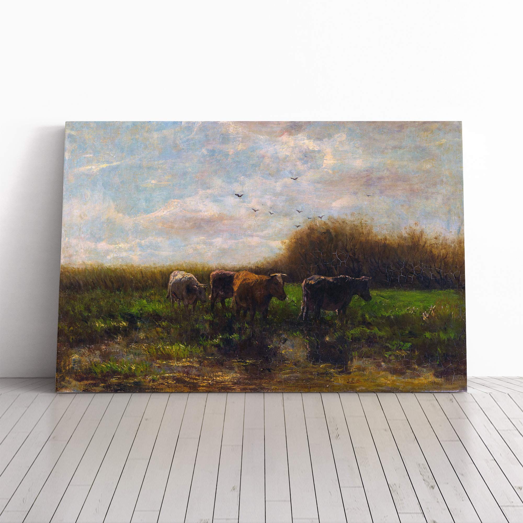 Willem Maris Cows Canvas Print | Gallery Wrapped 30mm Frame Wall Art | 24x16 inches | Ready to Hang | Modern Animal Picture | Living Room Bedroom Lounge Office