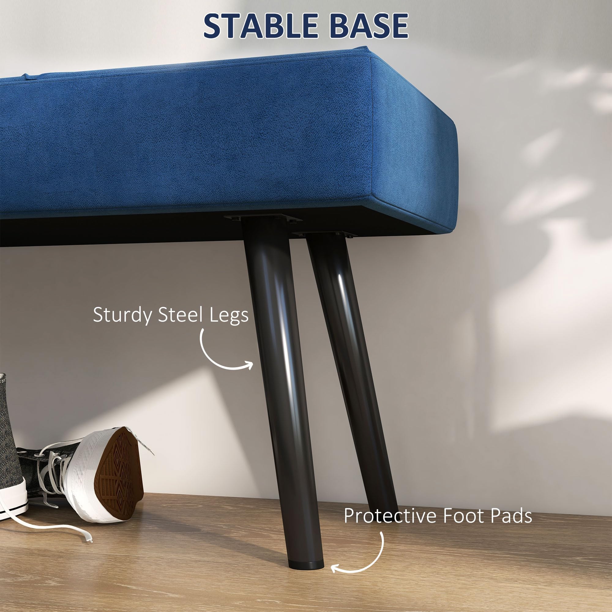 HOMCOM Beistelltisch mit X-Form Design und Stahlbeinen, gepolsterte Flurbank für Schlafzimmer, Blau