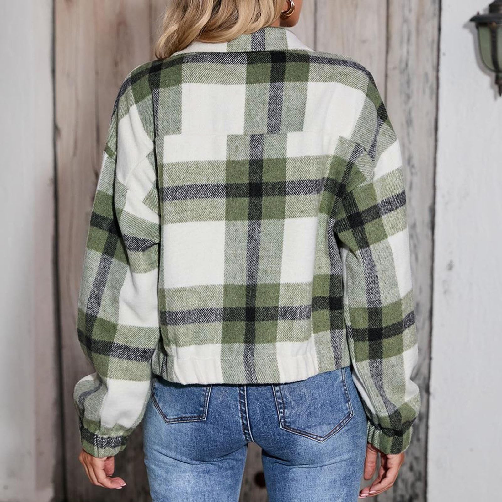 Chaqueta Mujer Invierno Abrigos De Cazadora Forro Polar，Chaqueta polar mujer con cremallera diseño corto a cuadros abrigo para invierno chaqueta acogedor de otoño informal y versátil con bolsillo