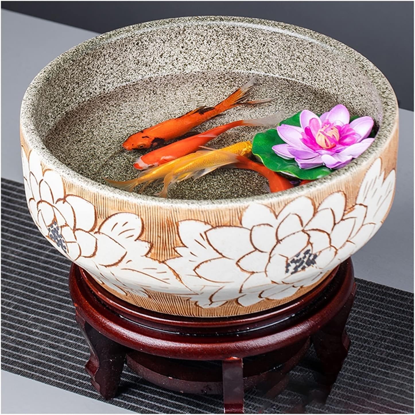 Fish Bowl Vase Chinese Style Ceramic Fish Bowl Desktop Fish Culture Fish Tank Living Room Balcony Blue and White Mountain River Tank Office Ornamental Fish Culture Tank Small Fish Tank Starter Kit ( C