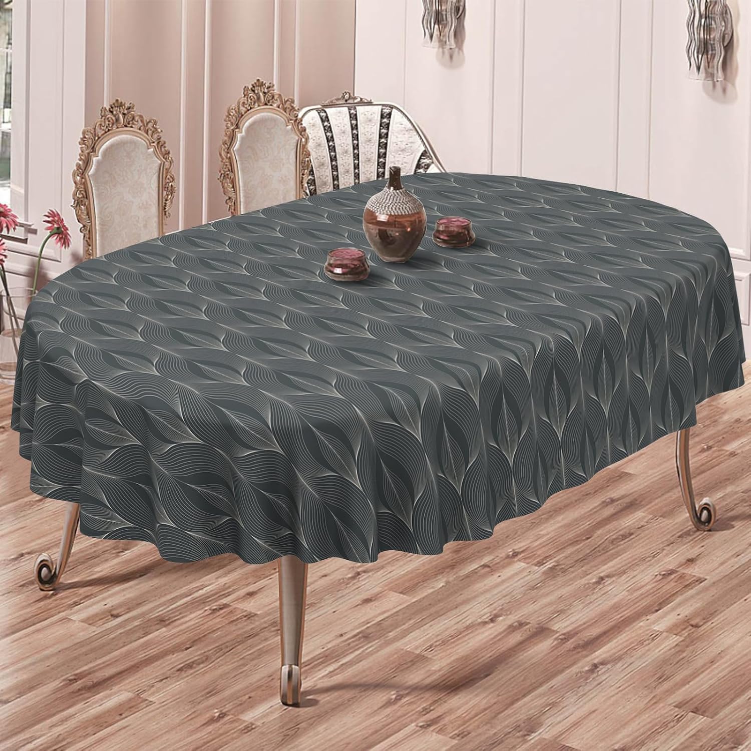 Geometrical Oval Tablecloth Farmhouse 60"x84" Waterproof Table Cloth Washable Fabric Table Cover for Indoor/Outdoor Home Kitchen Dinner Decor image 4