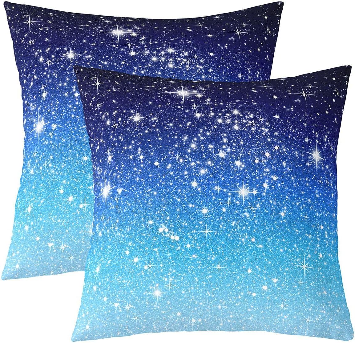 Feelyou Glitter Print (No Glitter) Blue White Throw Pillow Covers 24"x24" Set of 2 Soft Pillow Cases Cushion Covers for Living Room Fantasy Decor Throw Pillowcases for Sofa