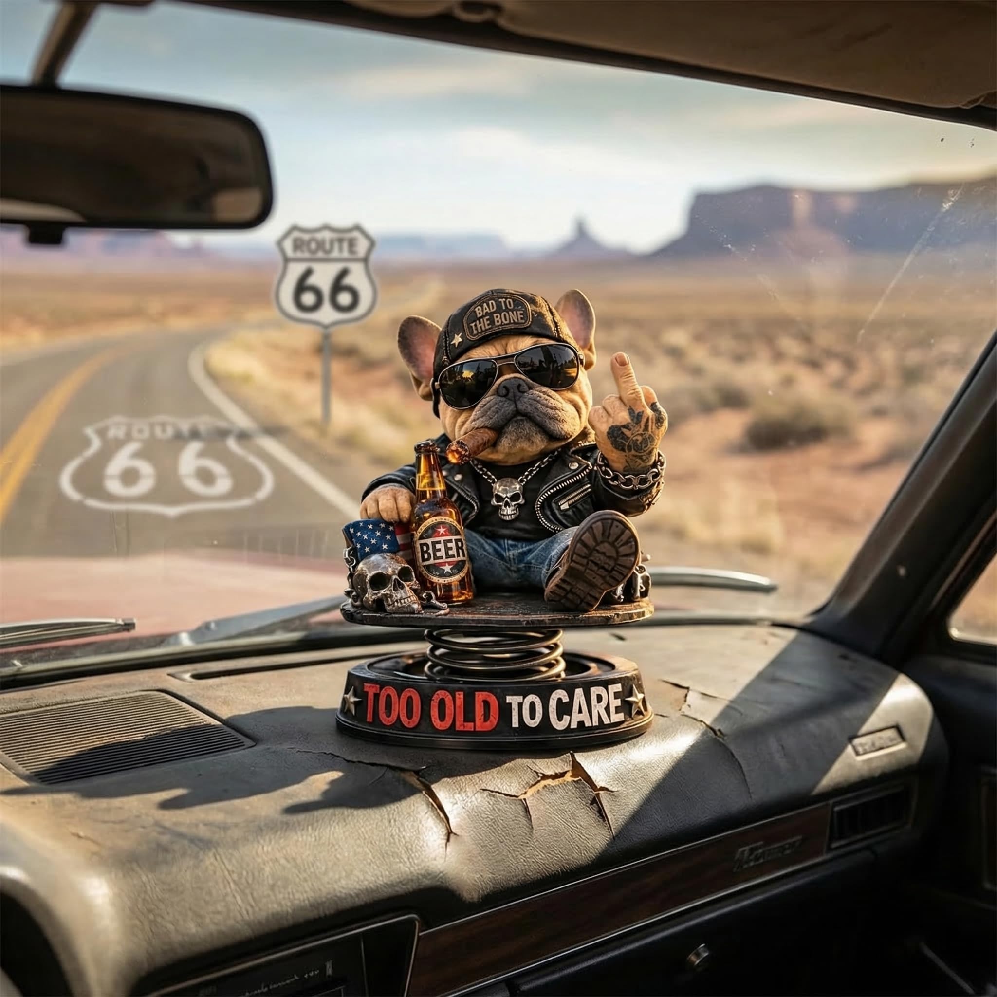 Too Old To Care Dashboard Bobblehead, Easy Placement & Stability, Funny Resin Nodding Head Dog Ornament, Tough Bulldog Bobble Head Figures for Car Dashboard — view 5