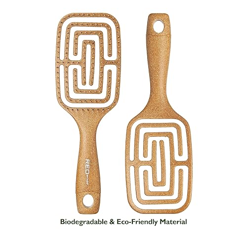 Miniatura 10 de Cepillo de pelo rojo, cepillo desenredante de fibra ecológica para mujeres y hombres, cepillo de pelo con cerdas con punta de bola, desenredante