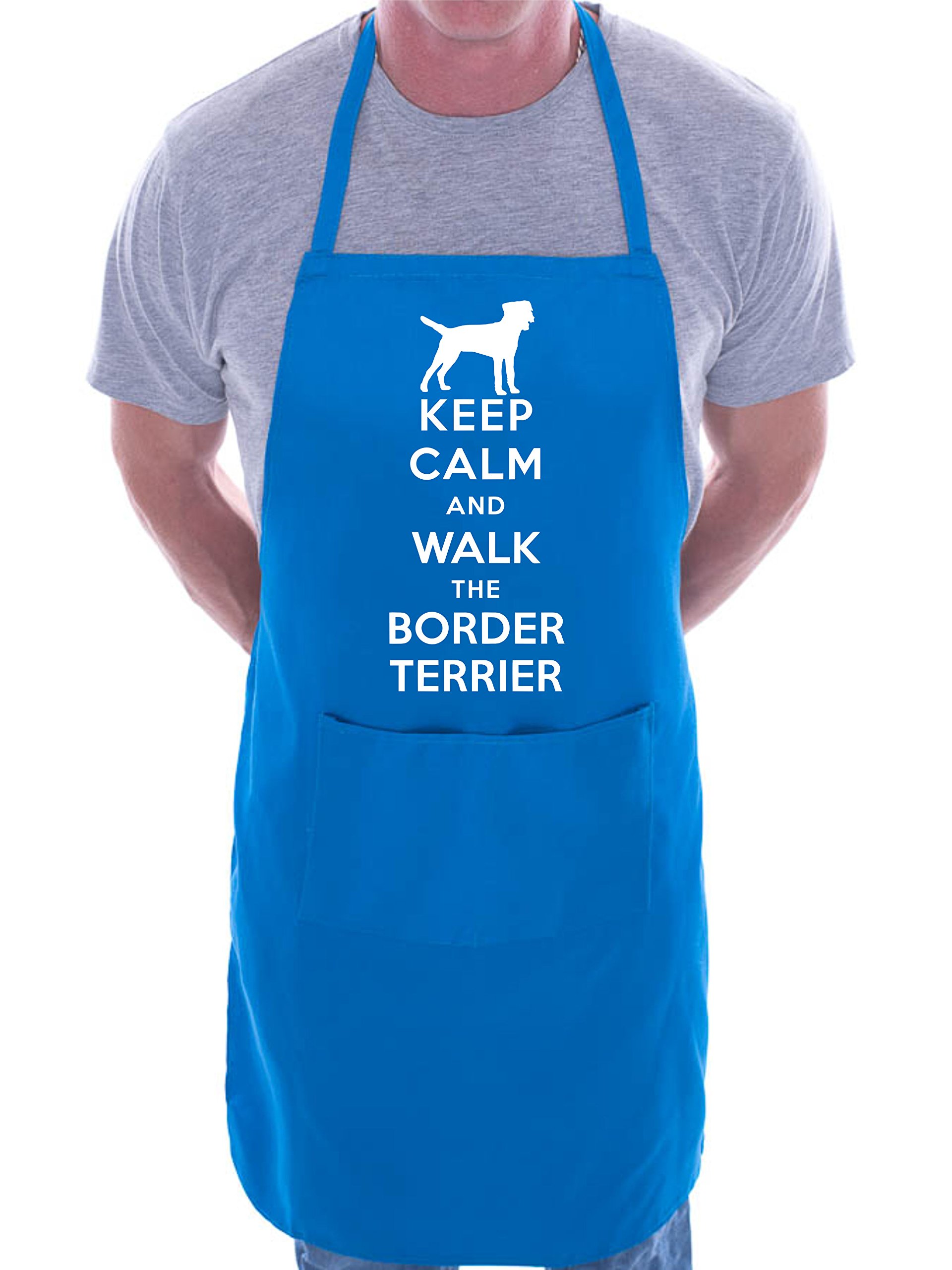 Print4u Men's Blue Keep Calm Walk The Border Terrier Dog Lover Bbq Cooking Novelty Apron