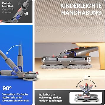 dripl mop attachment for dyson v7 / v8 / v10 / v11 / v15 vacuum cleaner electric floor mop with removable water tank and 6 washable pug + 1 filling container