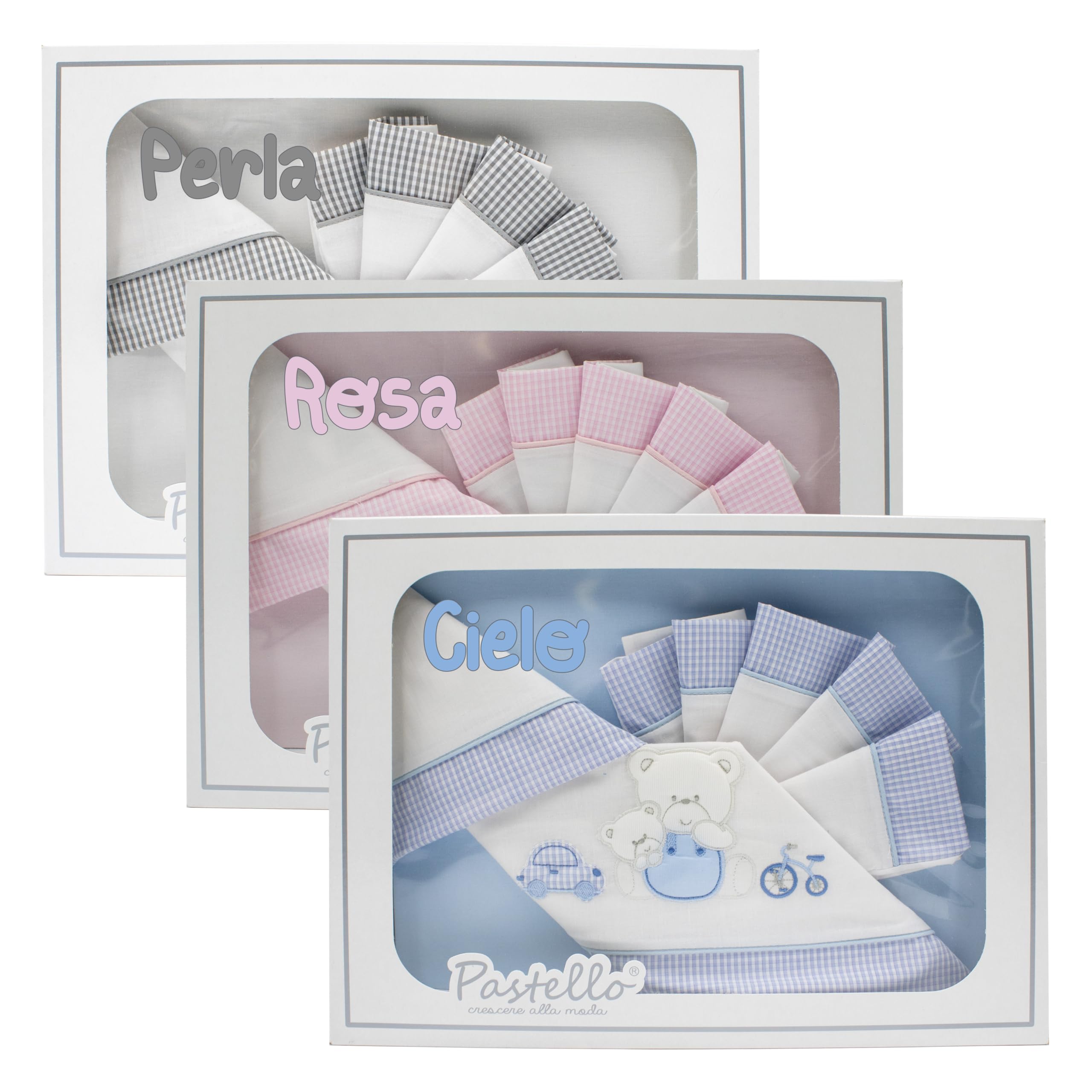 PASTELLO - Coordinado de cuna de 3 piezas, 100% algodón para recién nacidos, juego de sábanas con bordado (Art. LL2F, CIELO)