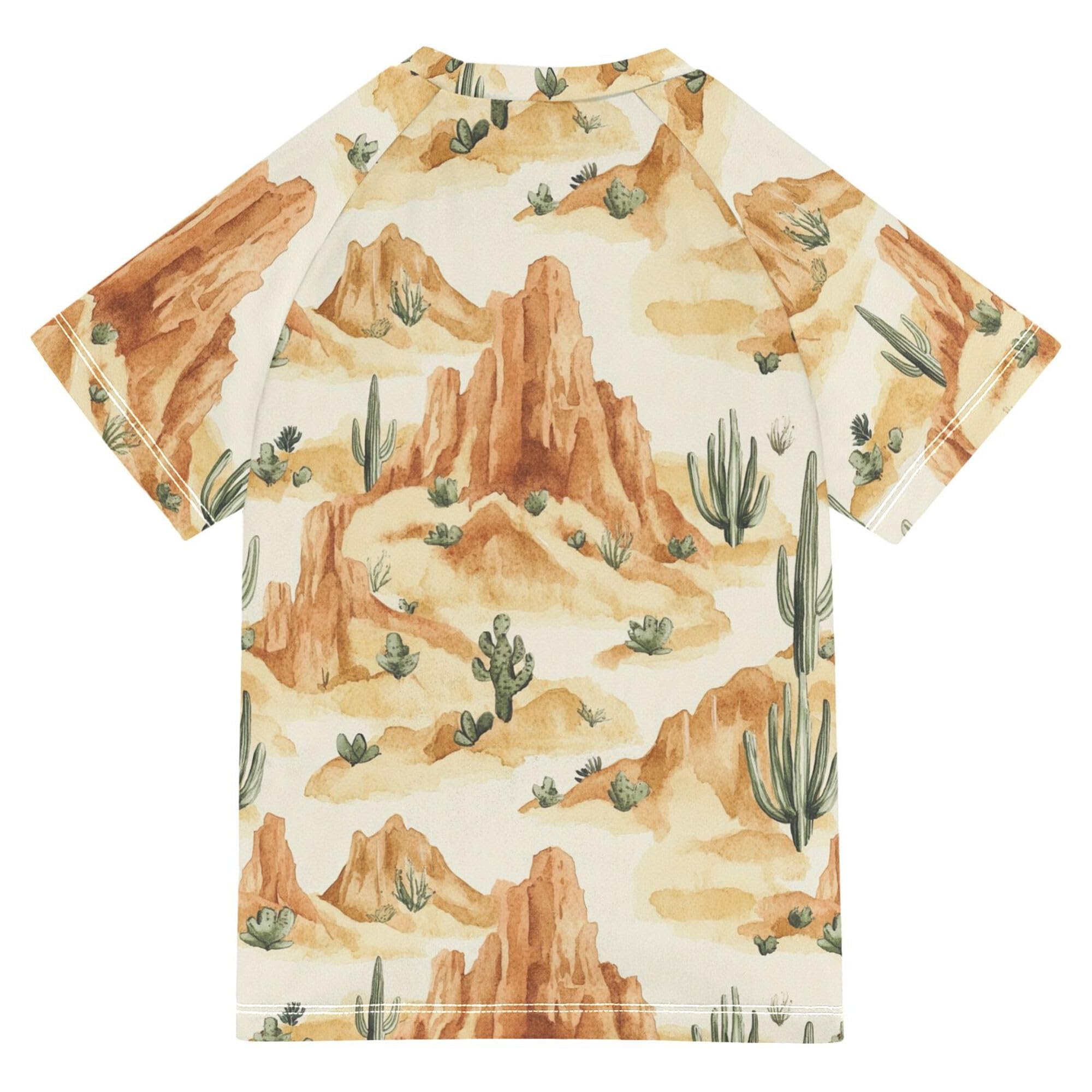 Western Cactus Deep Canyons Boy Bathing Suit Sun Protection Girls Rash Guard Swimwears Athletic Shirt for Youth Boys 11-12Y
