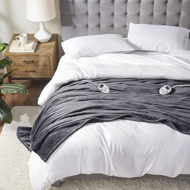 Serta Serta Heated Blanket King,Fast Heating Plush Electric Blanket Charcoal Grey | Soft Plush Heating Blankt With 10 Heat Settings & Auto Shut Off, ETL Certified & Machine Washable, King, Charcoal Grey