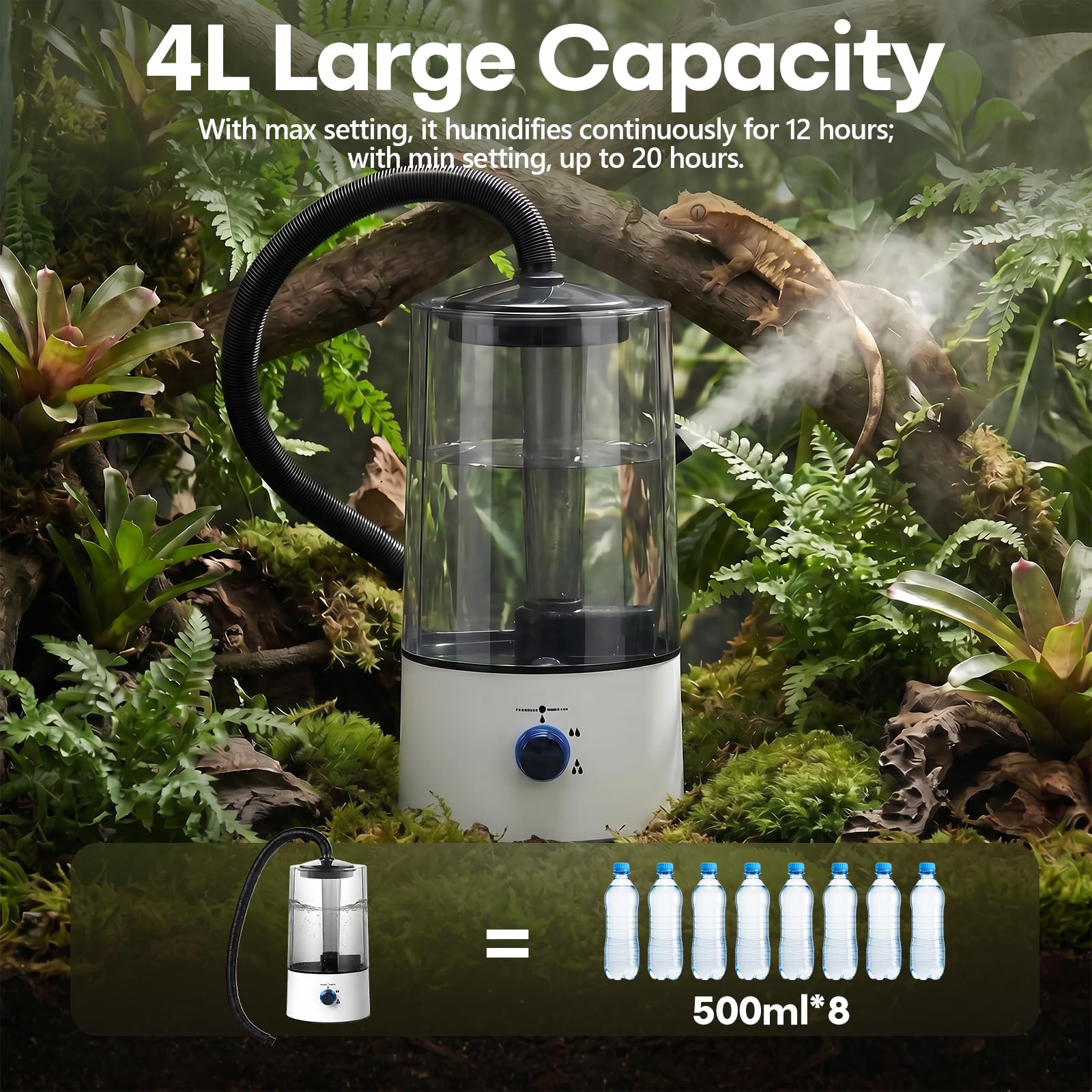 Reptilien Luftbefeuchter,Terrarium Vernebler 4L,smart reptile humidifier reptilien luftbefeuchter Dreistufige Sprühgrößeneinstellung, Terrarium Luftbefeuchter für Eine Vielzahl von Reptilien