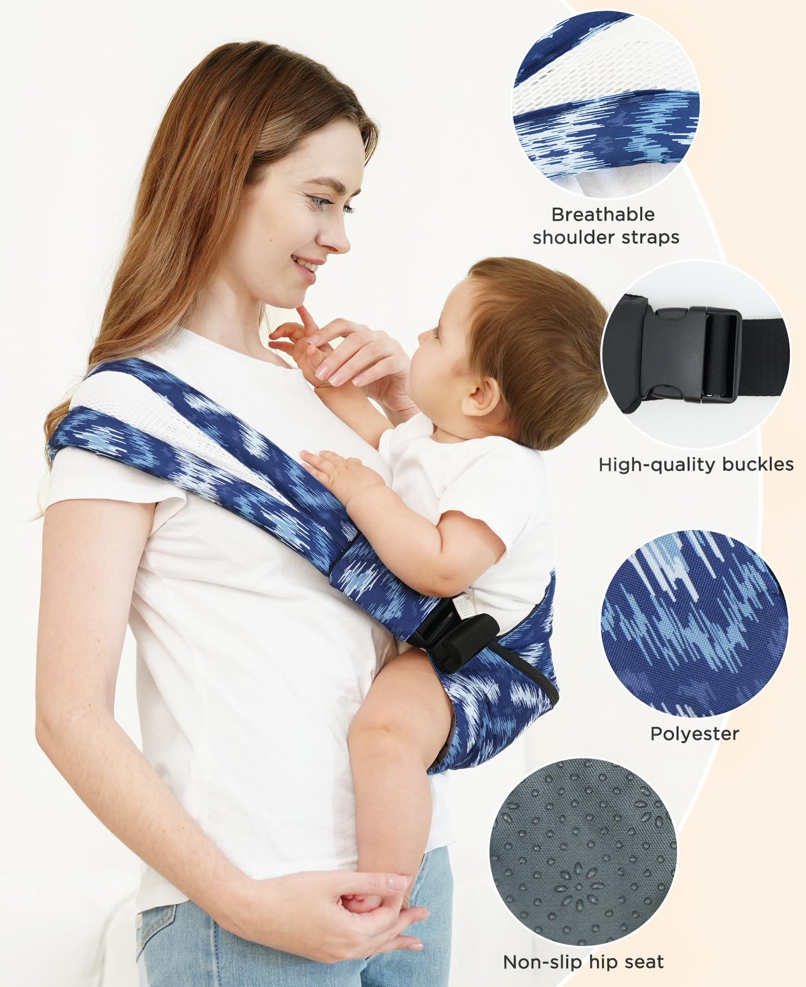 GAGAKU Cinghie Per Bambini Tracolla Imbottita Regolabile Portabebè Ergonomico Portatile Con Seggiolino Antiscivolo Per Neonati E Bambini Piccoli (6,4-20 Kg) - Modelli blu