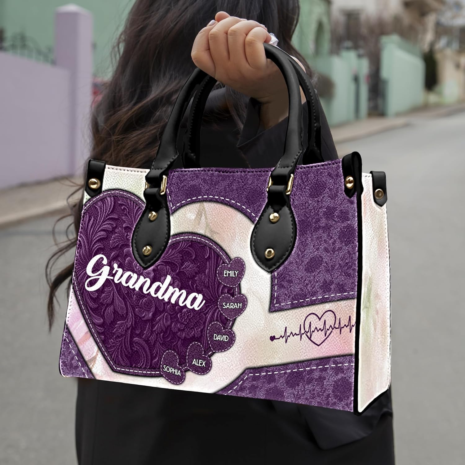 Mothers Day Gift Leather Bag- Personalized Grandmas Purse With Grandkids Names, Grandma Handbag Birthday Gifts For Mom Women