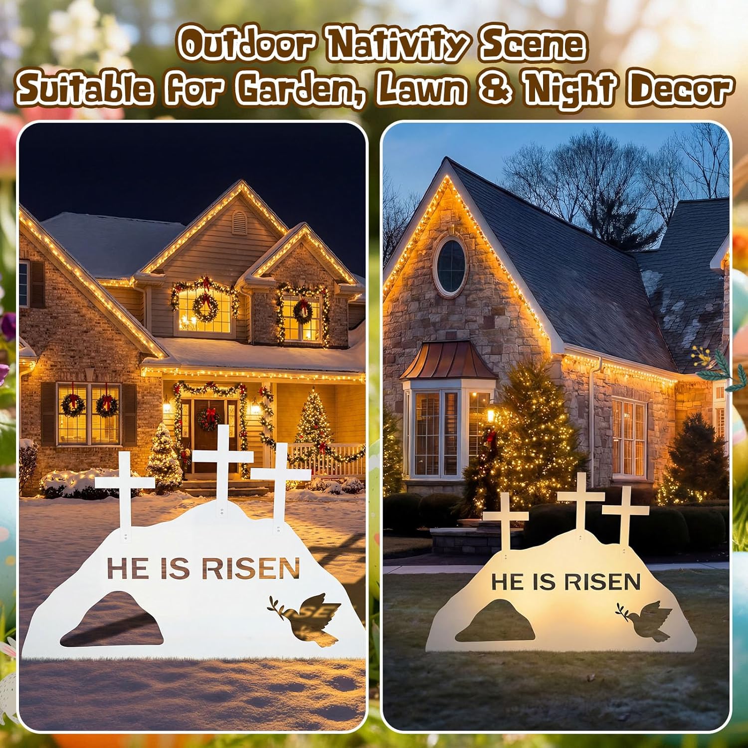 3.94Ft He is Risen Yard Sign Outdoor Easter Yard Sign Outdoor Decoration Religious Christian Cross with Stakes Waterproof Church Decor for Outside Lawn Garden Pathway Porch Party