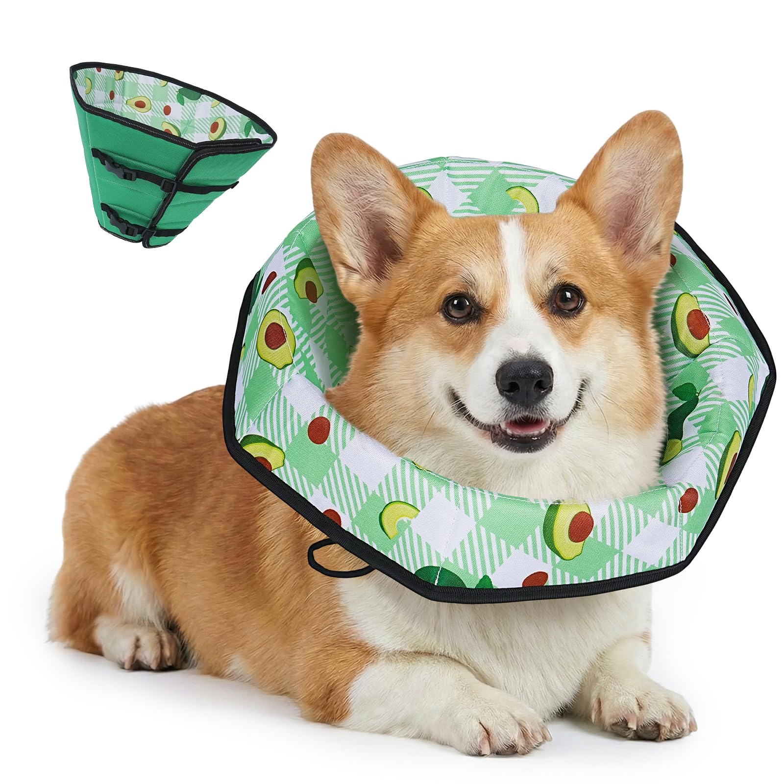 Photo 1 of Soft Dog Cone Collar After Surgery: Foldable Long Comfortable Comfy Fabric Recovery Shame Elizabethan Stop Licking Small Medium Large Dogs (Green, L)