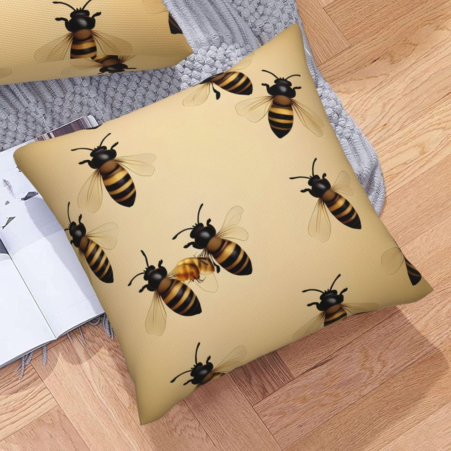 Honey Bee Imitation Linen Pillowcase -2 Sets, Fashionable Home Decoration, Used for Sofas, Gardens, beds