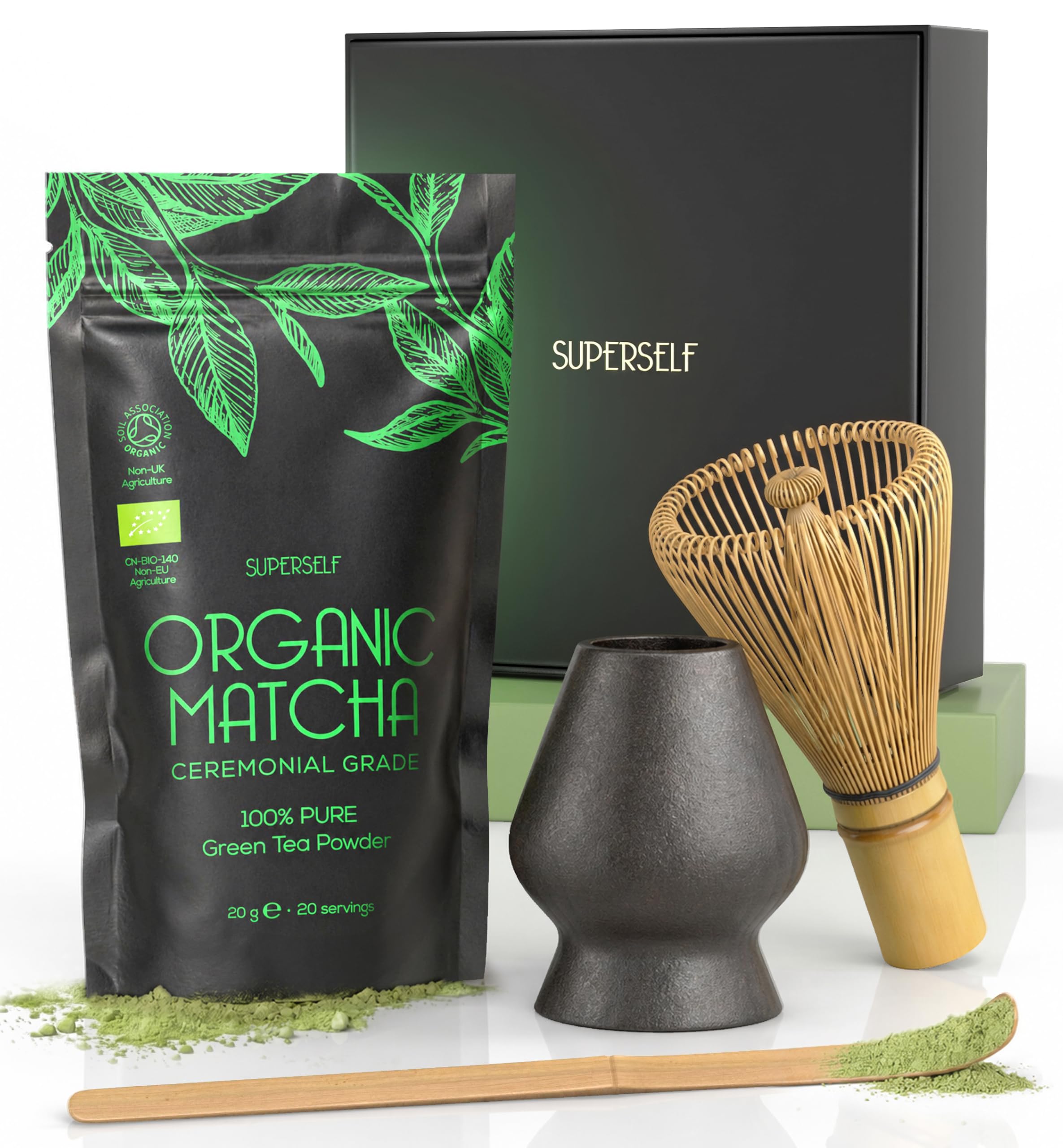 SuperSelf Organic Matcha Powder - Ceremonial Grade & 100% Pure - Smooth Taste & Vibrant Green - Macha for Straight Tea, Lattes, Baking - Certified Organic - Japanese Stone Ground Method - 50g Gift Tin — view 11