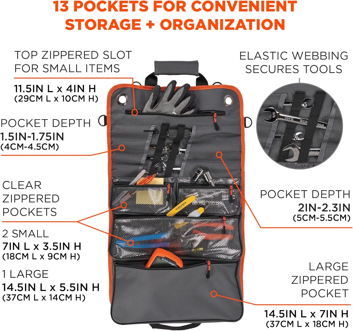Ergodyne Arsenal 5874 Roll Up Tool Bag with Clear Zippered Pockets, Tool Organizer