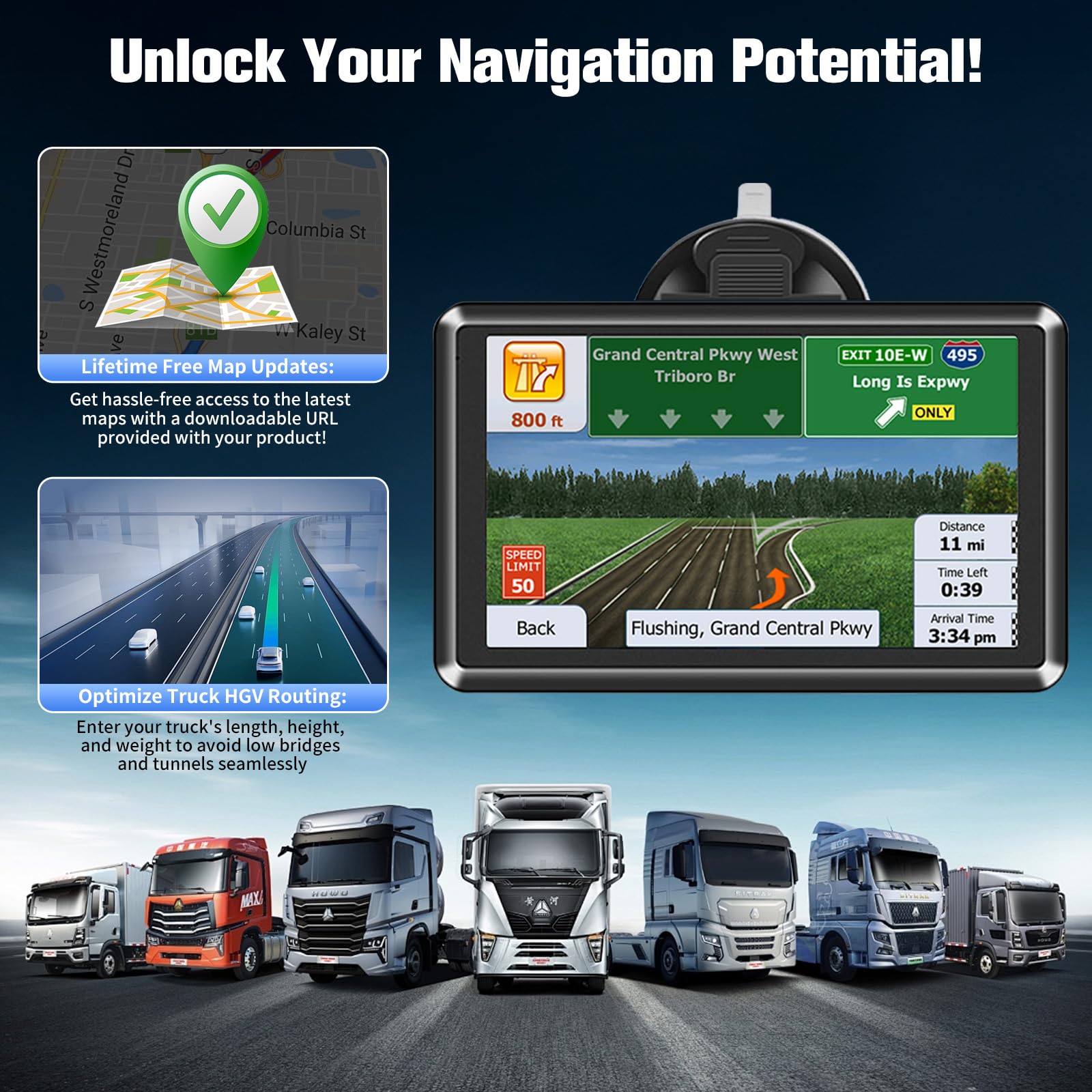 5 Inch GPS Navigator Sat Nav - 2025 Latest UK Map Sat Navs for Cars, Trucks and Buses,HD TFT Touch Screen HGV Satnav, Voice Turn Directions, Postcode Search, Lifetime Free Updates — view 3