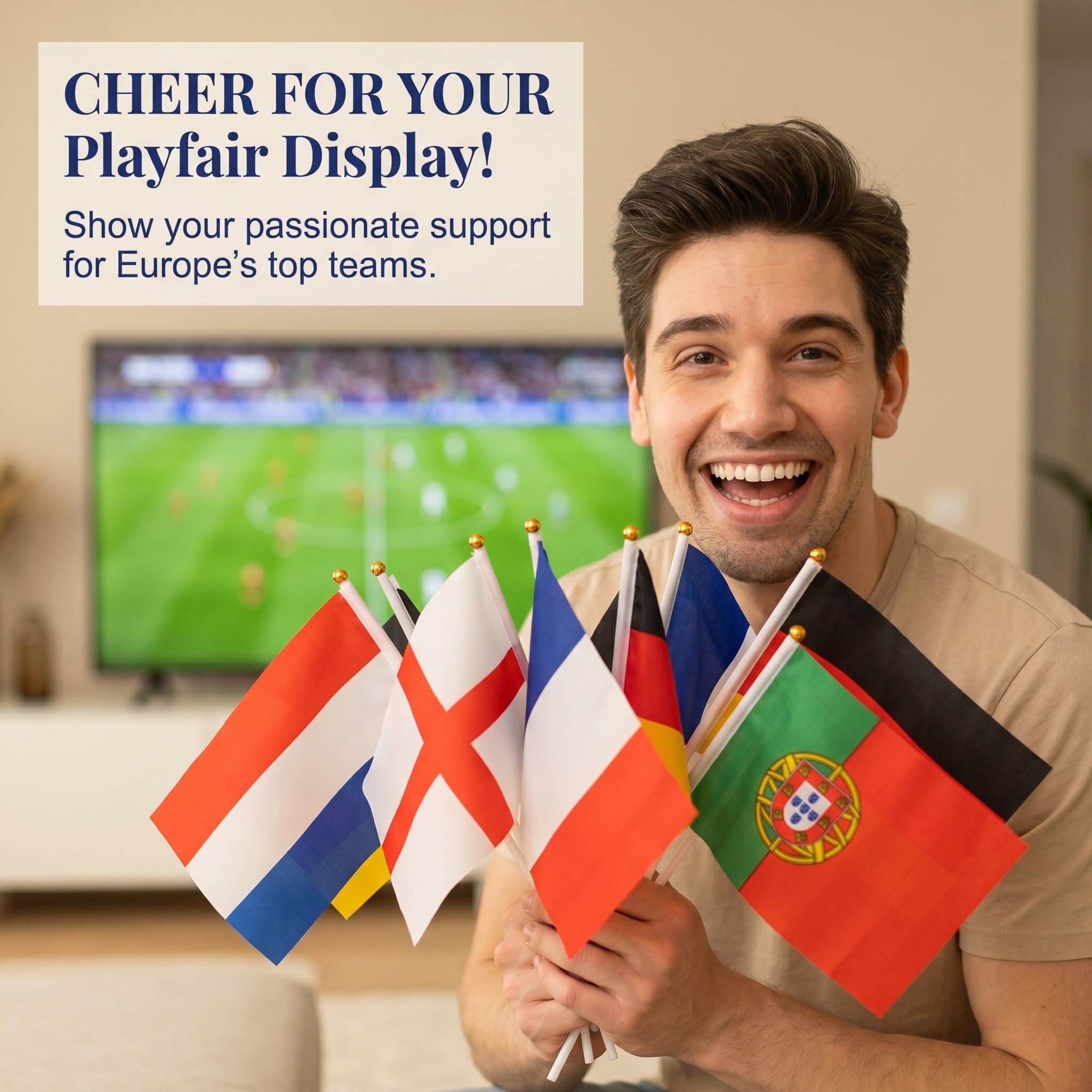 Euro 2026 Banderines Set 26 Piezas 13 Países Europeos Doble Cara con Palo Blanco 30cm, Accesorios Fútbol Copa Mundial para Fiesta Bar Casa Estadio Decoración