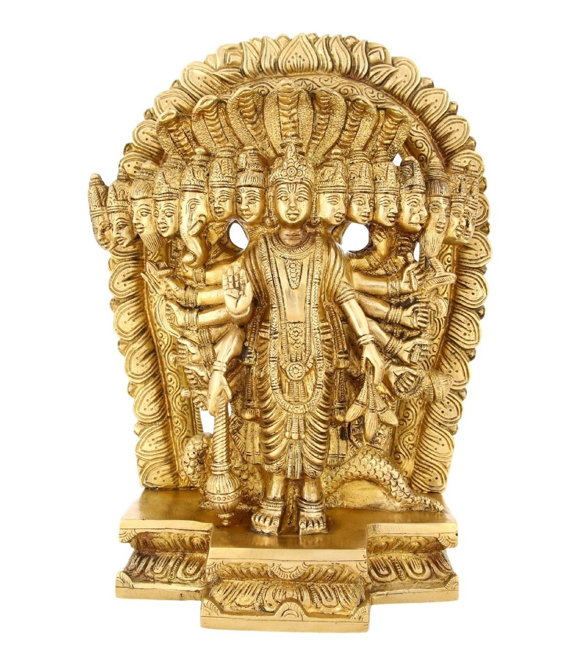 Artvarko Large Vishnu Krishna Astadhatu (8 Metals) Idol Virat Roop Hindu God Statue Brass Sculpture Diwali Decor Gift 11.5 Inches Weight 5.4 Kg