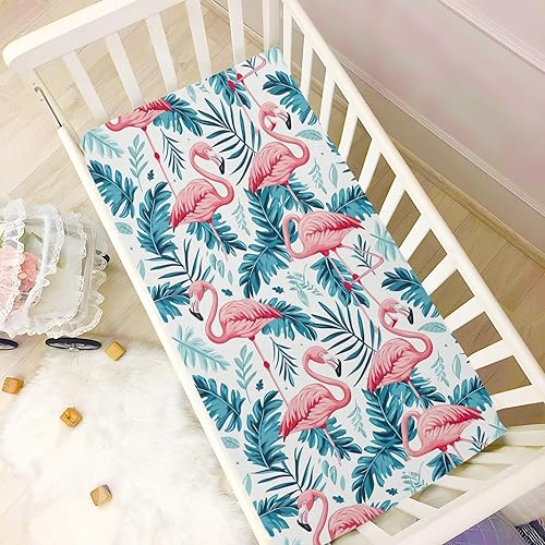 Miniatura 6 de Kigai Fitted Crib Sheet for Boys Girls,Flamingo Palm Jersey Knit Baby Sheet for Standard Crib and Toddler Bed Mattresses, Cozy Soft Breathable, 28 x