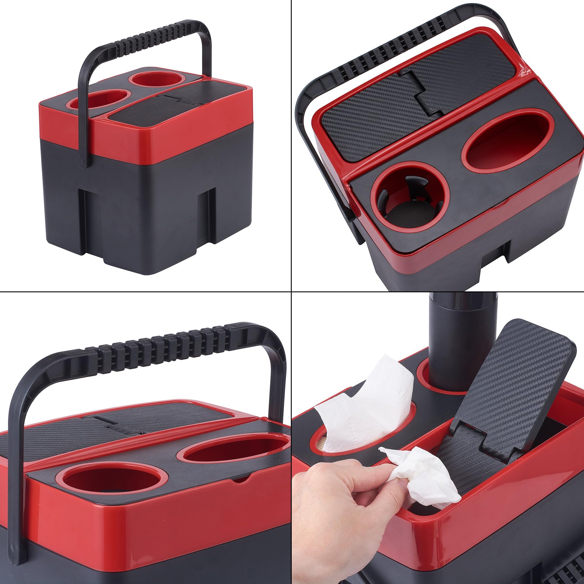 Organizer multifunzione rosso per pattumiera, portabevande, bicchieri, fazzoletti, organizer per interni auto