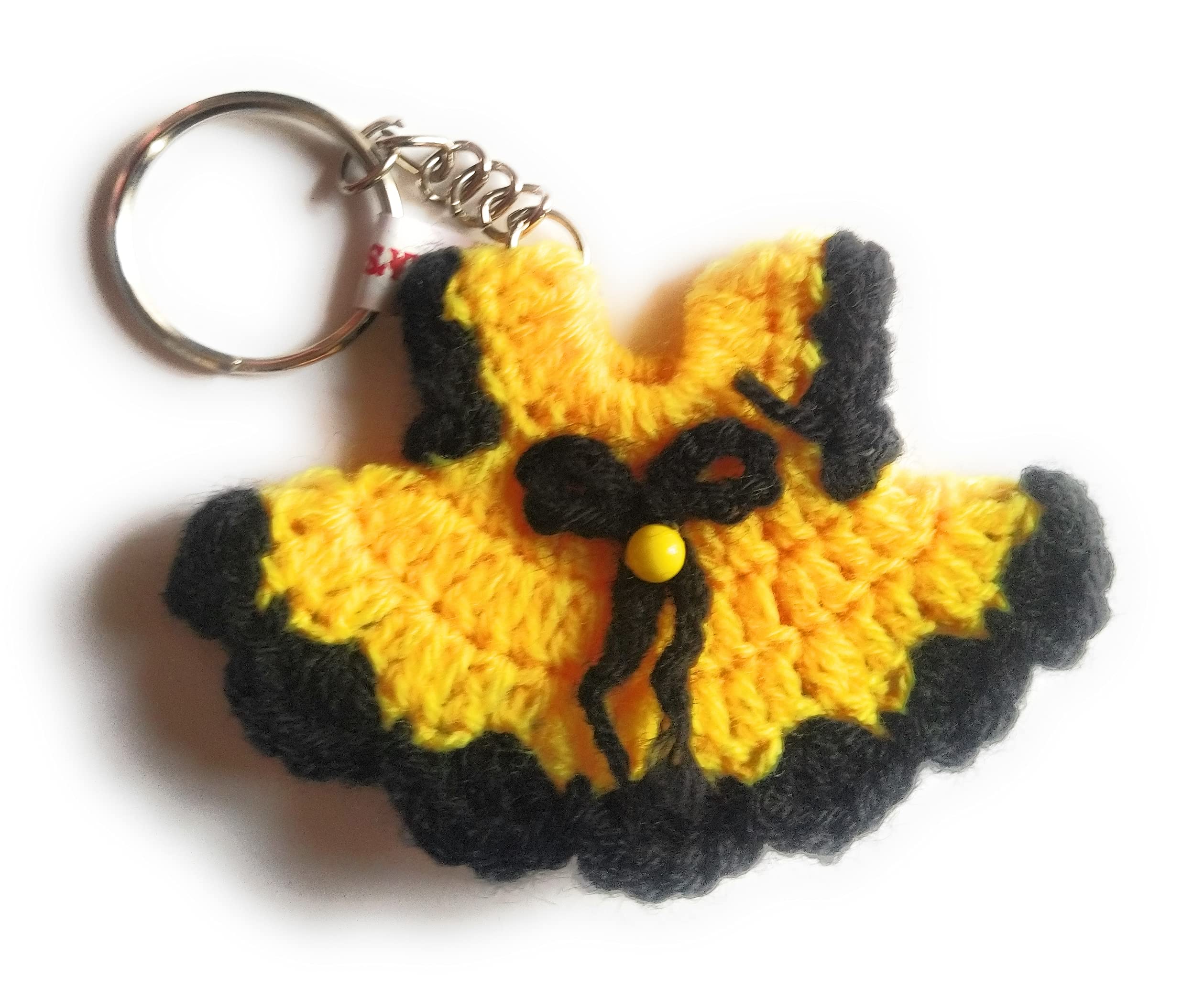 Handmade Crochet Frock Keychains Very Unique Style Keyring Nice Gifting Option (Yellow)