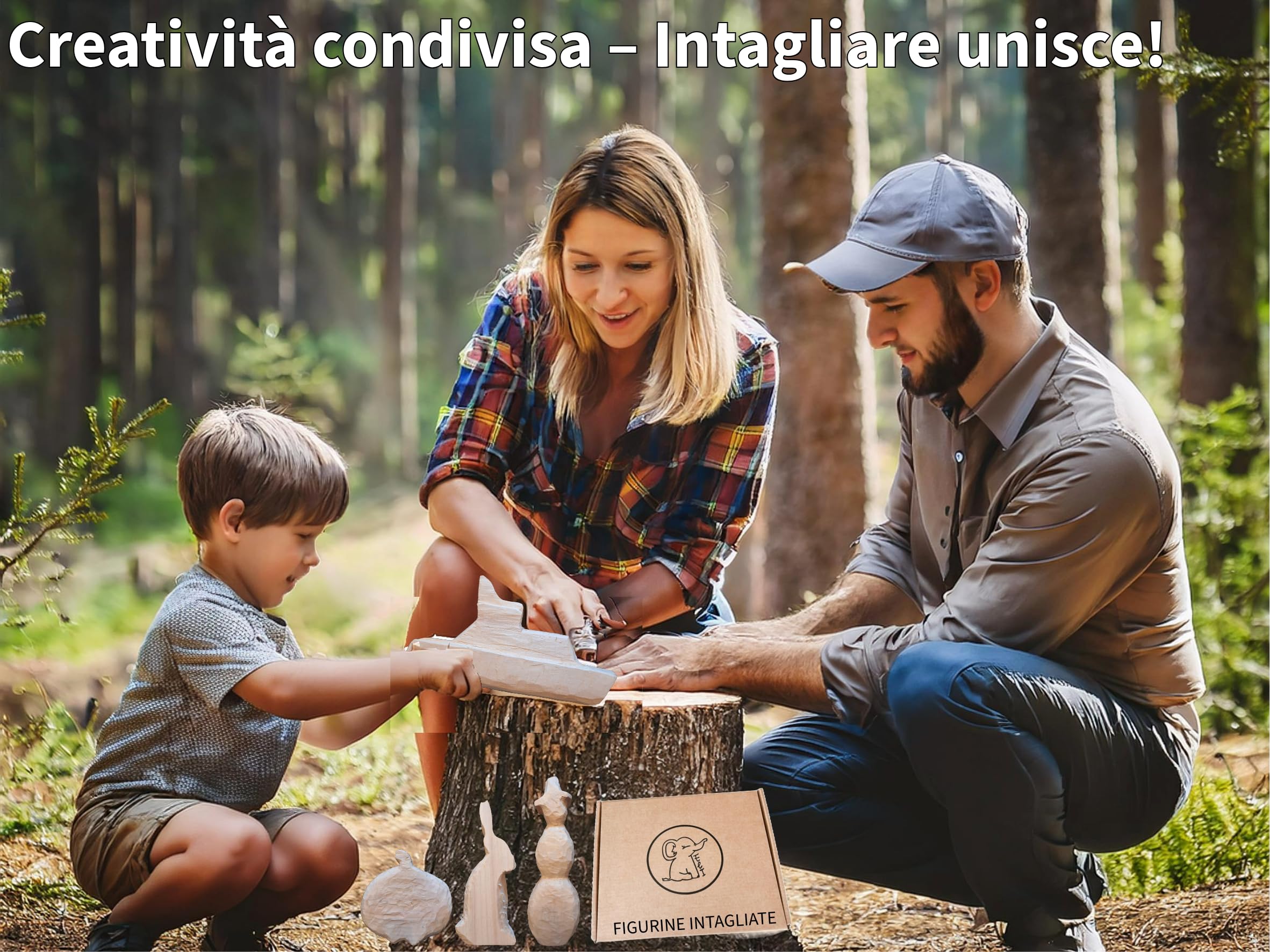 Eli® Legno di Tiglio - Figure da Intaglio per Bambini - Kit Creativo - Blocchi da Intaglio per Principianti