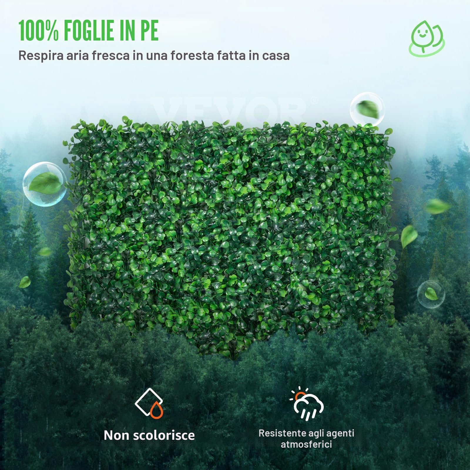 VEVOR 24 Pezzi Artificiale Pannello da Siepe di Bosso, 50,8 x 50,8 cm, Siepi Artificiali, Recinzione Artificiale Bosso, Edera Finta Effetto Realistico Decorazione Plastica Verde, Spessore da 4 cm