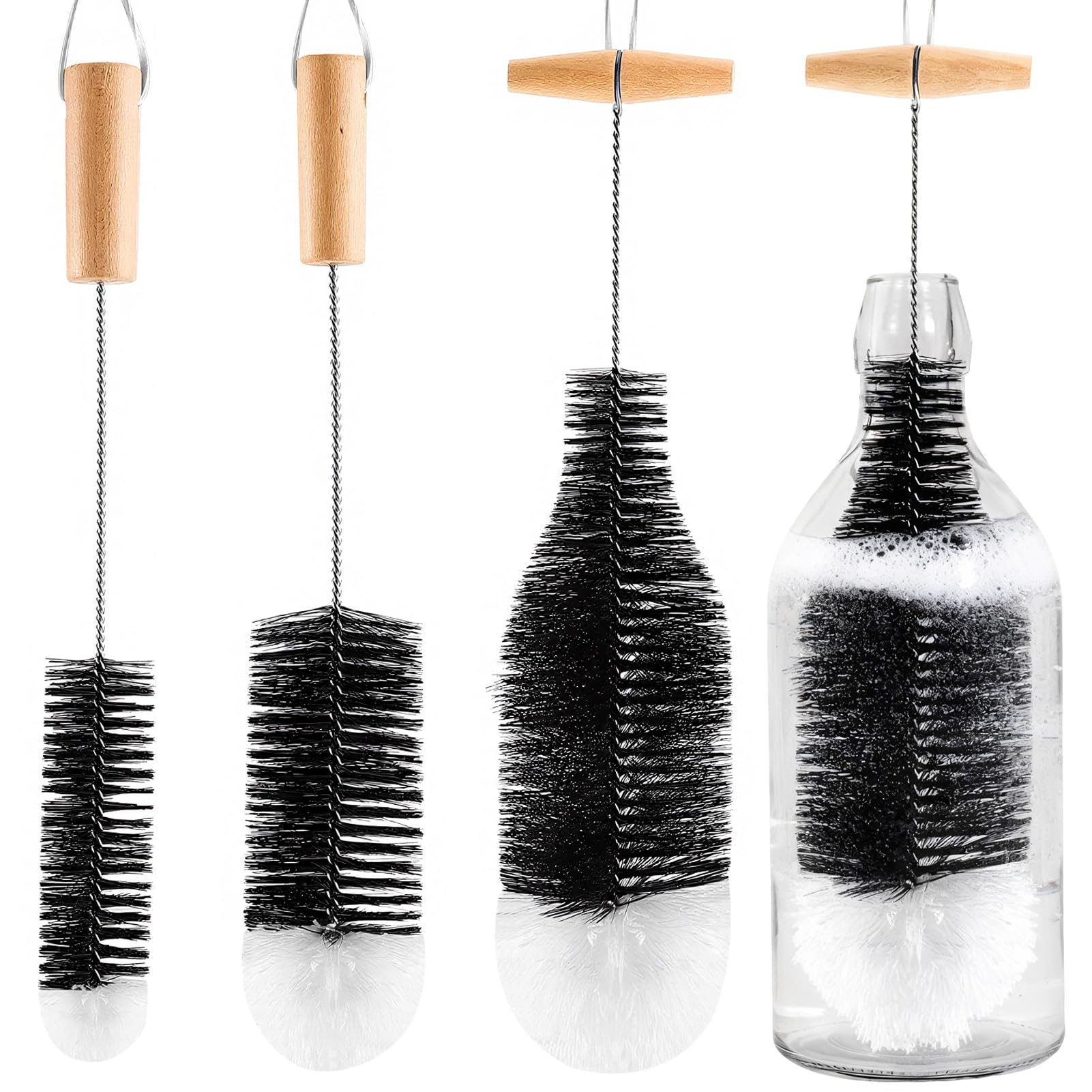 Cepillo Limpia Botellas por Dentro 3 Piezas, Cepillo Botellas Cristal Agua Compatible con Sodastream, Cepillo Botella 35 cm para Limpiar Botellas de Vidrio, Soda y Biberones sin Rayar Uso Diario Hogar