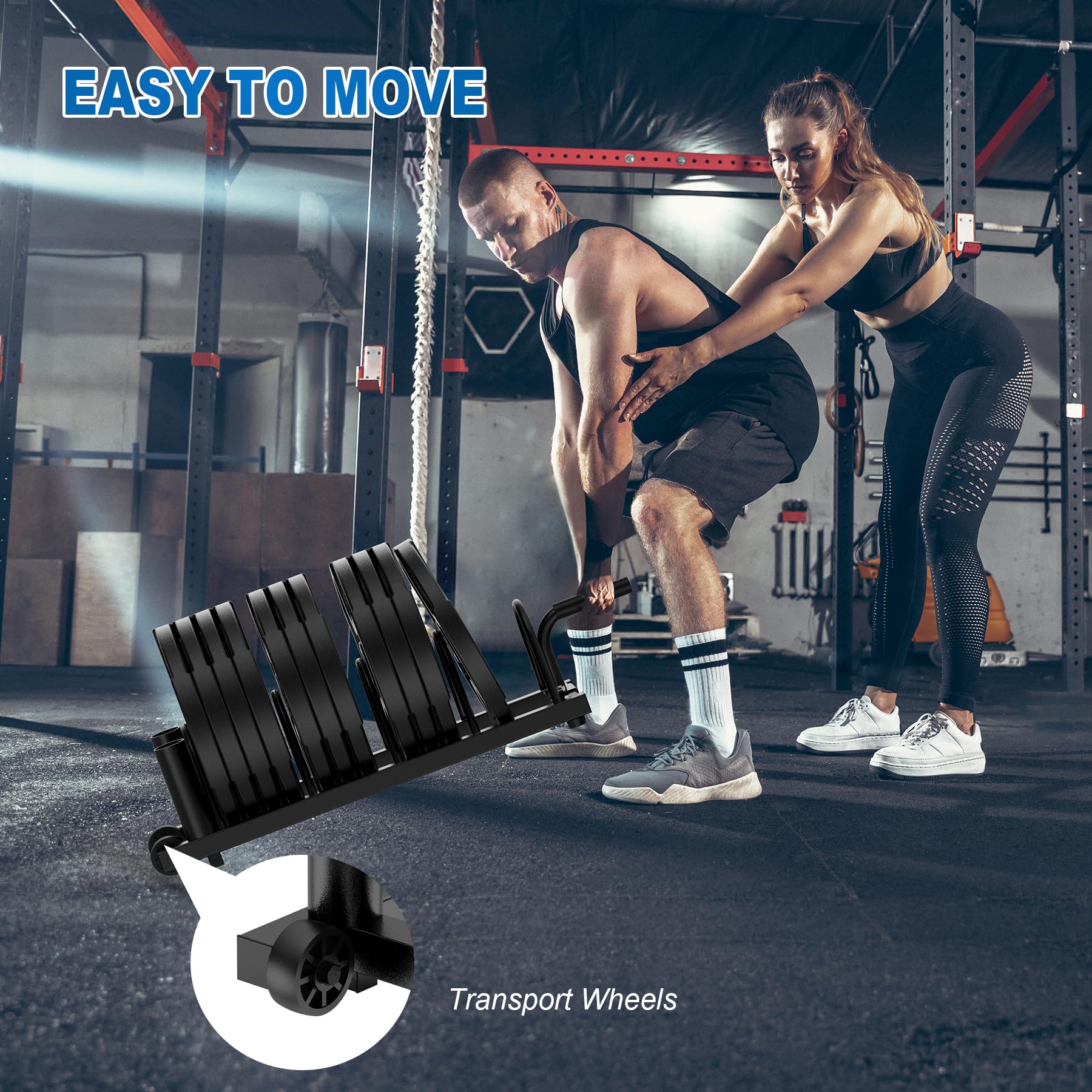 JX FITNESS Horizontal Hantelständer Hantelablage,Gewichteständer Langhantelständer Hantelscheibenständer, Olympische Barbell Speicherregal Organizer mit Griff und Rollen