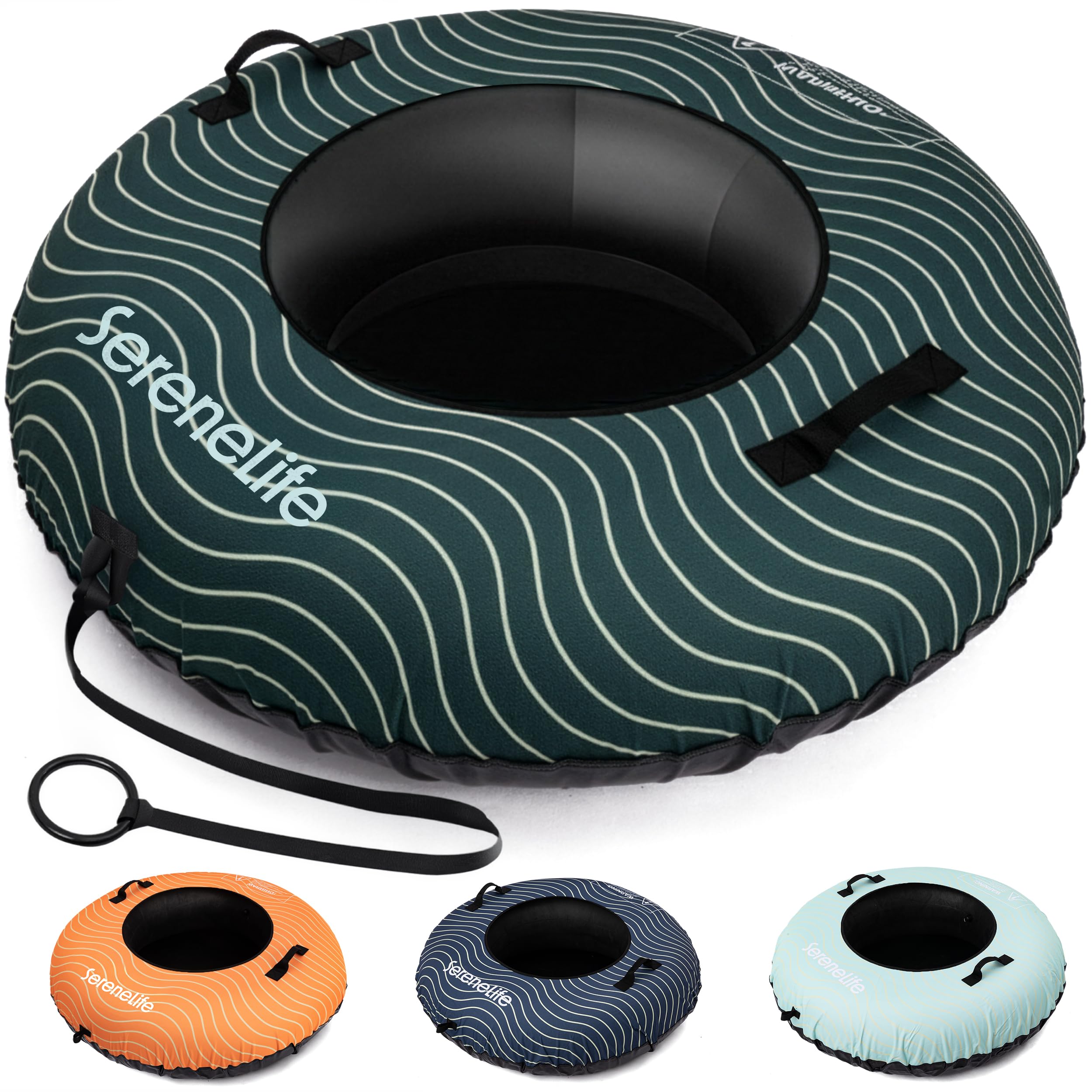 SereneLife Slitta da Neve, Slittino da Neve 112 cm, per Tutte le Età, in Discesa per Sport Invernali, Tubo in Gomma, Rivestimento Oxford, Fondo PVC Rinforzato e Cinghia di Traino