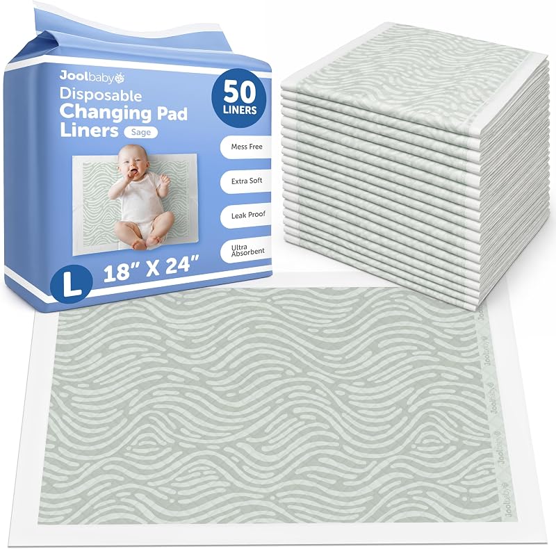 Disposable Changing Pad Liners, Ultra-Absorbent - 50 Count (Sage) | Waterproof Backing Protects Surfaces From Leaks – Individually Folded – Great for at Home or On the Go
