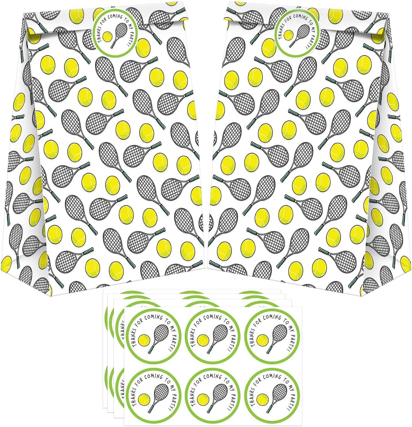 24 Pack Tennis Party Candy Favor Bags with Stickers, Tennis