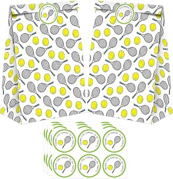 24 Pack Tennis Party Candy Favor Bags with Stickers, Tennis Goodie Gift Treat Bags Tennis Themed Birthday Party Supplies