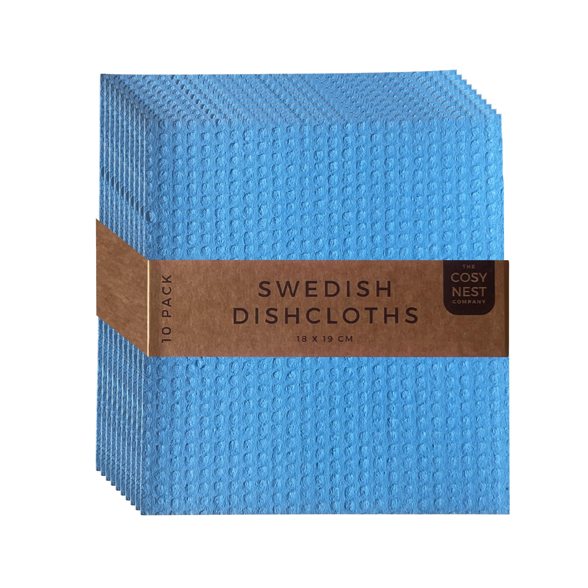 The Cosy Nest Company Swedish Dishcloths 10 Pack Blue Eco Friendly Reusable Cleaning Cloths for Kitchen & Washing Up – Biodegradable Cellulose Sponge Cloths for Dishes, Counters & Surfaces