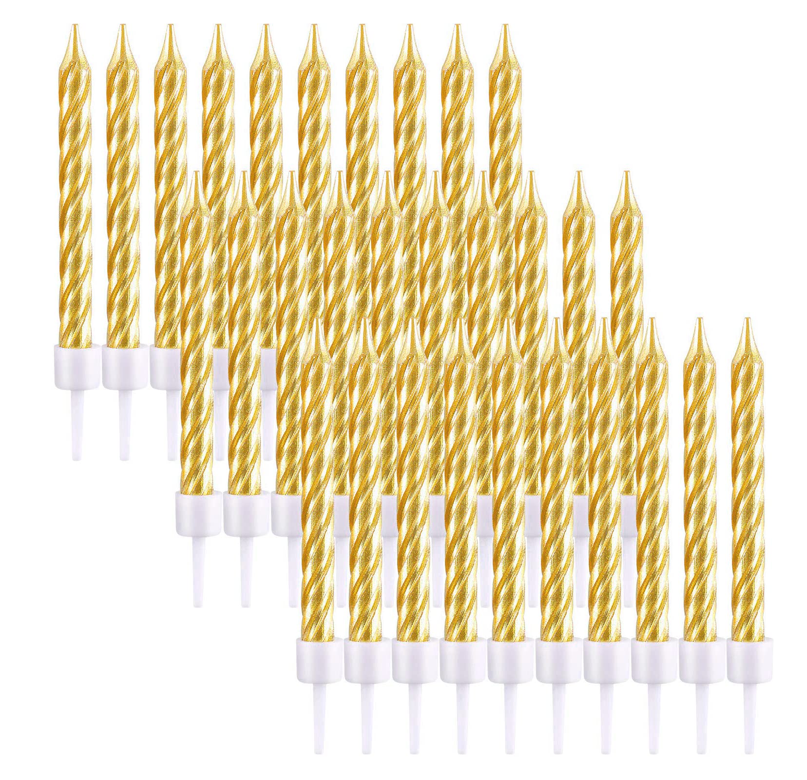 Kaiaiwluo Gold Spiral Birthday Candles,30 Pcs Metallic Cake Candles With Holder For Birthday Wedding Party Cupcakes Topper Decorations Anniversary