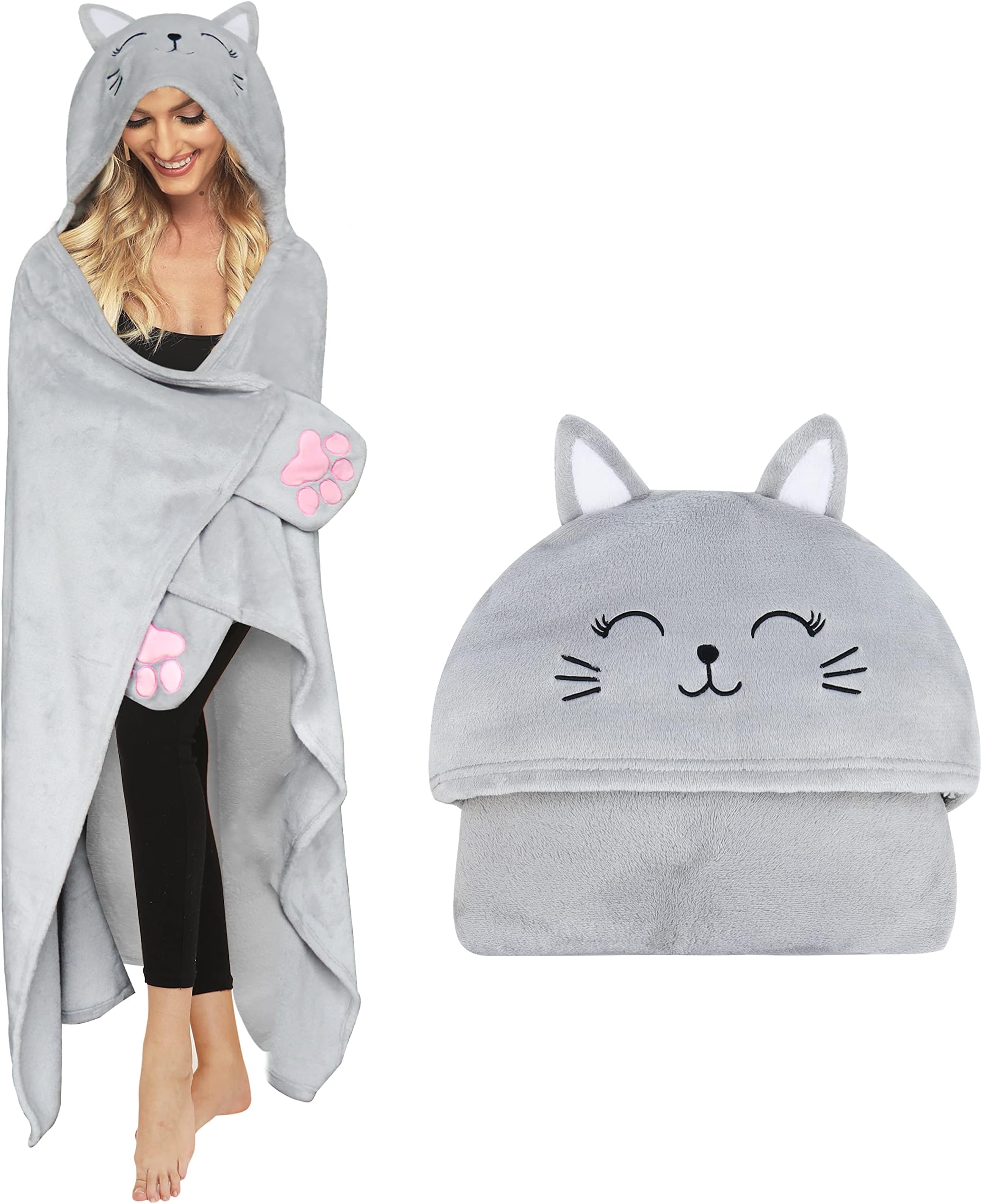 Cat Blanket Hooded Cat Gifts for Lovers - Funny Cute Wearable Blanket Hoodie for Mom, Girlfriend, Wife, Friend, Sister - Perfect for Christmas