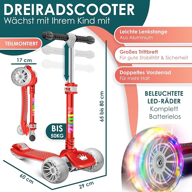 Foto 2 de 7 de KIDIZ® Scooter Kids Scooter X-Pro2, Patinete de Tres Ruedas con PU LED, Ruedas Luminosas