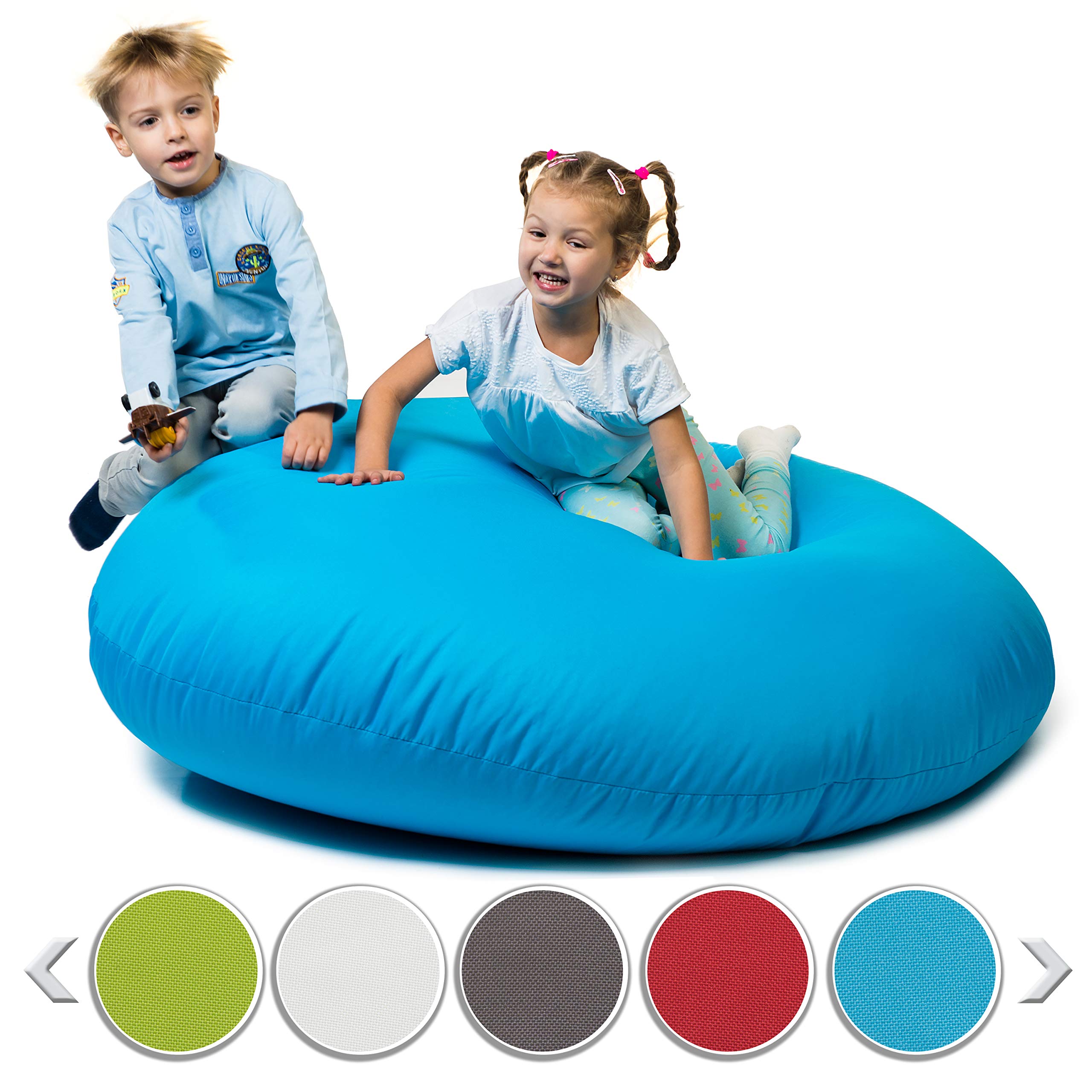 sunnypillow XL Sitzsack mit Styropor Füllung 100 cm Durchmesser 2-in-1 Funktionen zum Sitzen und Liegen Outdoor & Indoor für Kinder & Erwachsene viele Farben und Größen zur Auswahl Blau