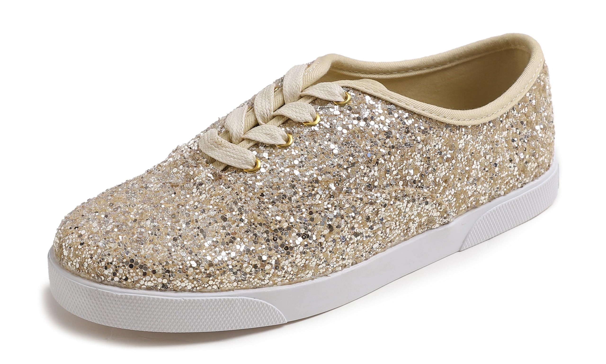 FEVERSOLE Women's Fashion Dress Sneakers Party Bling Casual Flats Embellished Shoes