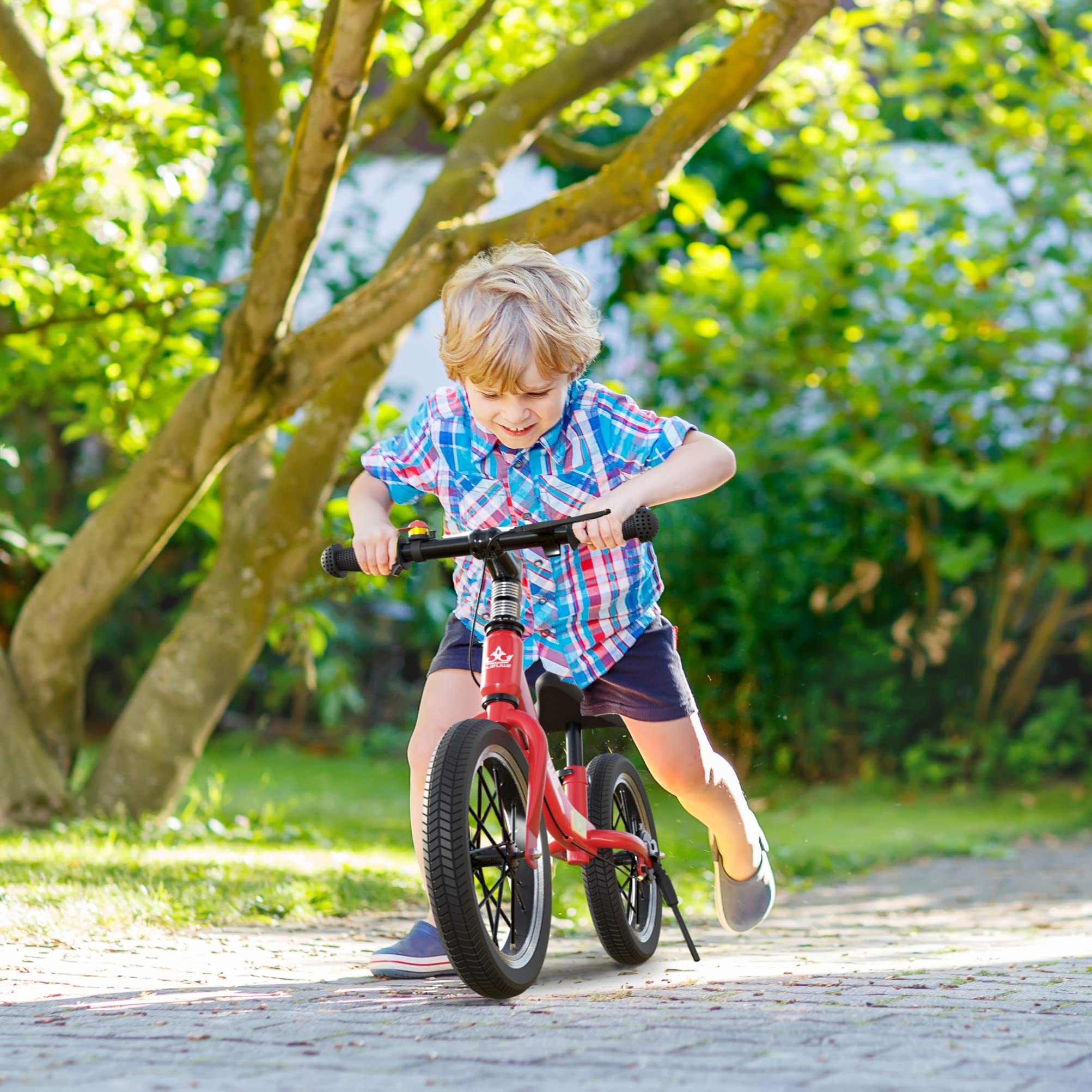 Bici Senza Pedali per Bambini da 2 3 4 5 6 Anni, Ruote in Gomma da 14 Pollici, Freno e Cavalletto, Massimo 40 Kg, Manubrio e Sella Regolabili, Regali di Compleanno per Bambina e Bambino