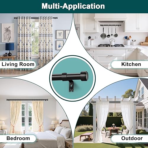 Miniatura 6 de Barras para cortina negras de 72 a 144 pulgadas, barra de cortina extra larga ajustable para montar en la pared de 1 pulgada de alta resistencia,