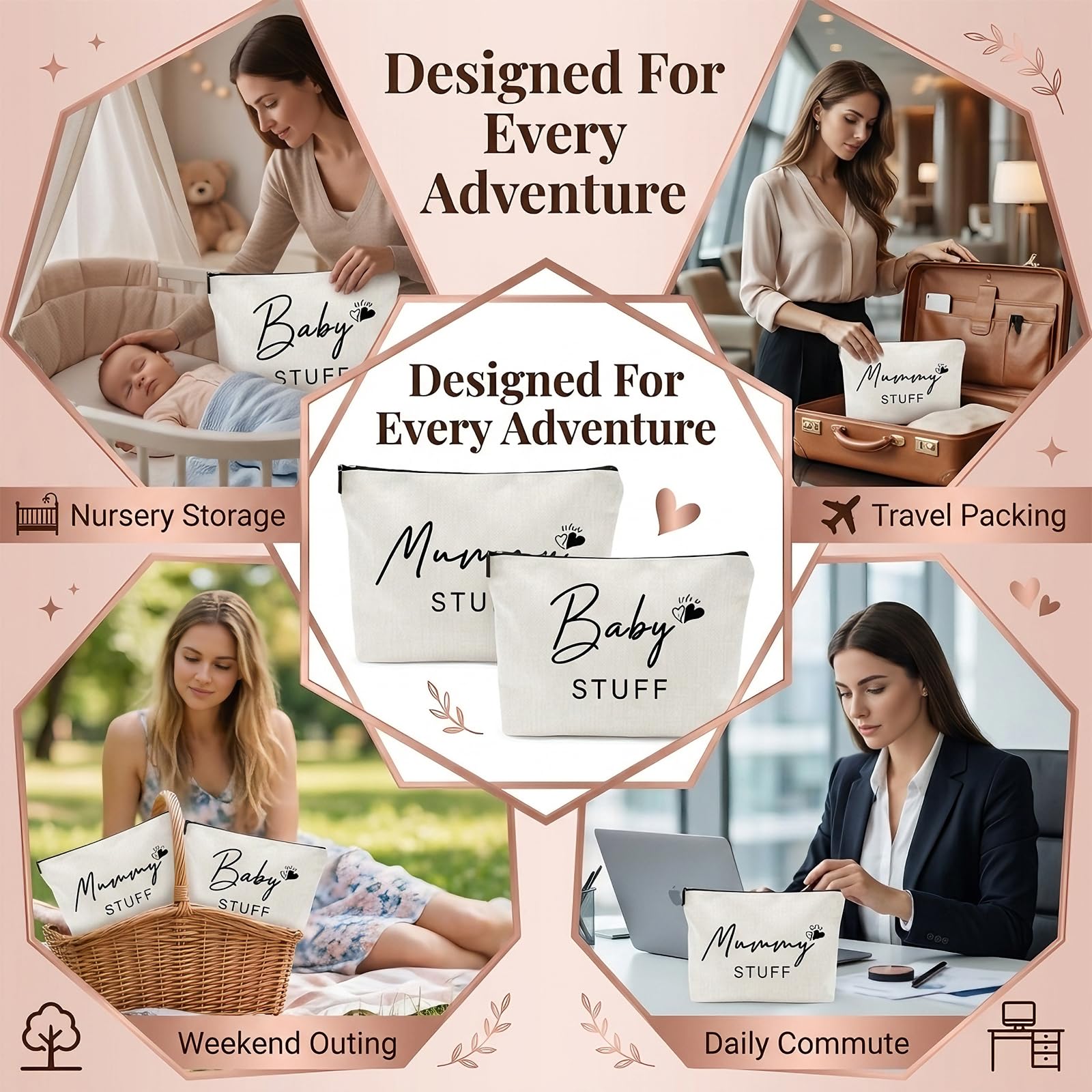 2 Cadeaux pour Futures Mamans, Cadeau Bébé, Cadeau pour la Fête des Mères, Sac Maman avec Fermeture Éclair pour Trousse de Naissance et Nouveau-Né, Sac pour Baby Shower, Hôpital et Accouchement