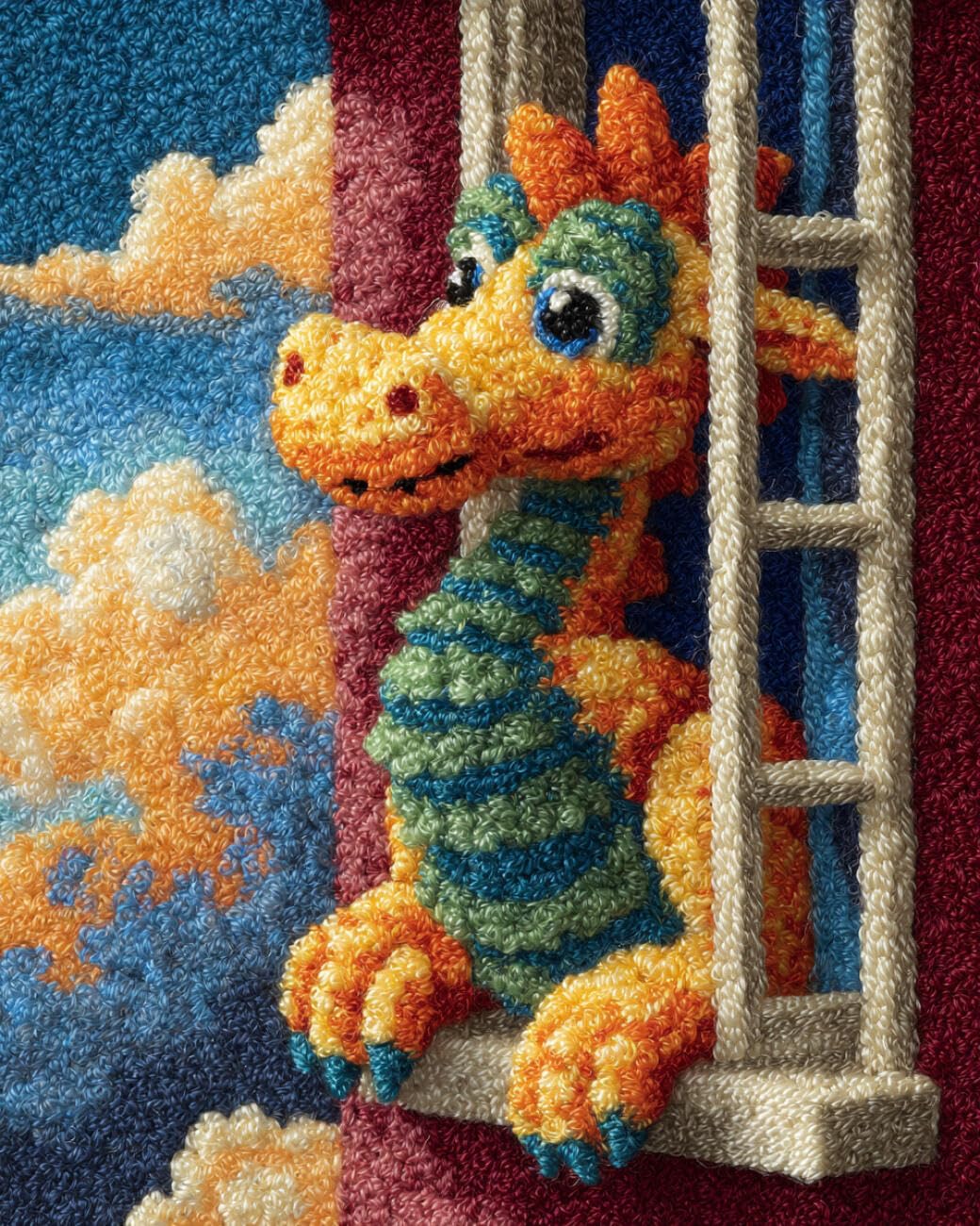 AMBATTERY Latch Hook Kits Carpet Dragon on the windowsill 60x40cm