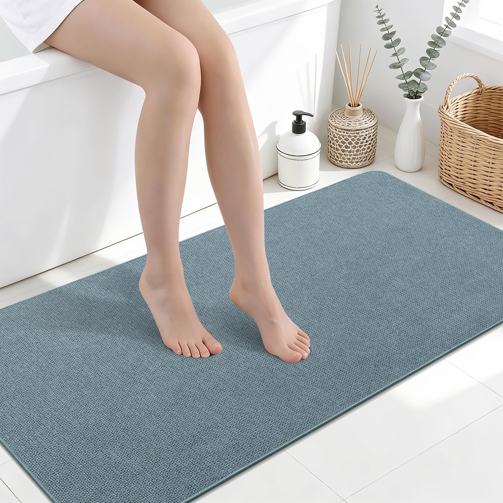 Smiry Ultra Thin Bath Mat 47x24, Non Slip Rubber Washable Bathroom Rugs