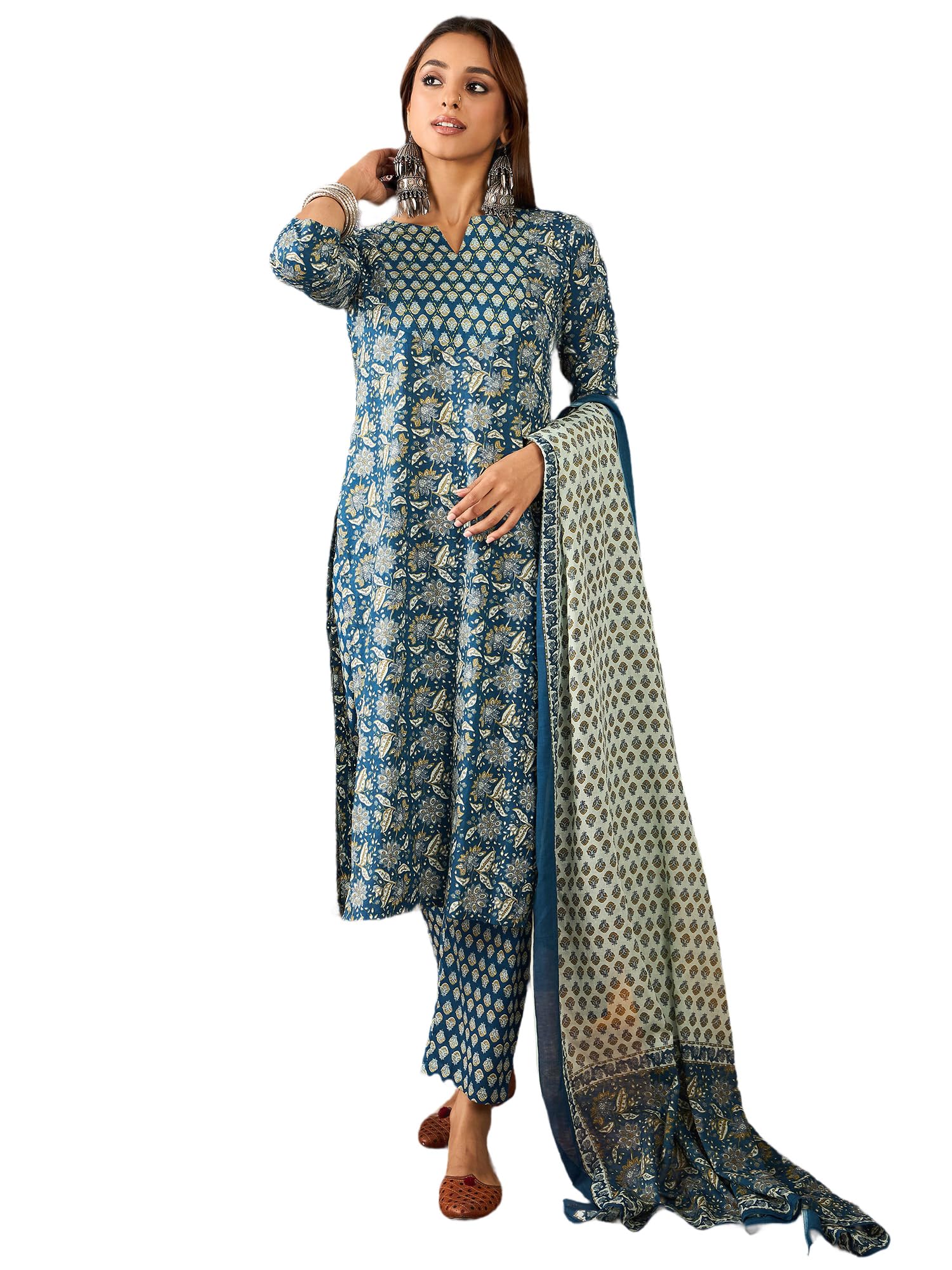 indo era Women Pure Cotton Kurta Set with Dupatta | Festive Suit Set, 11623-picture-50