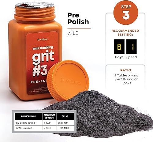 Miniatura 6 de Dan&Darci Rock Tumbler - Kit de recambio de grano – 3.5 libras de medios de grano + pellets de plástico de polietileno – Recambios de pulido de