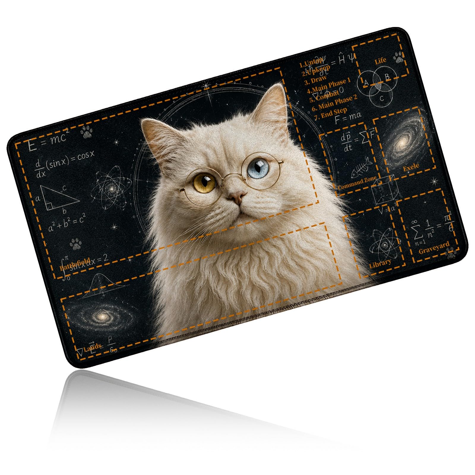 Dikoer for MTG/TCG Playmat w/Zones Commander Deck Gaming Mat, Glasses Cat